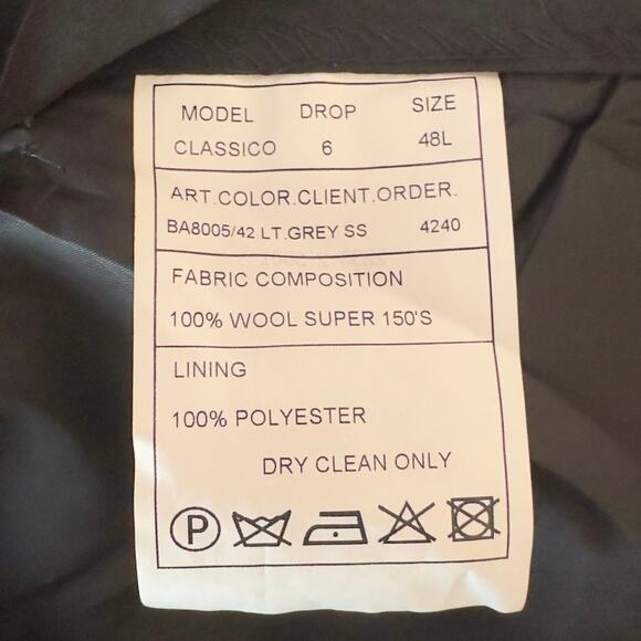 NWT Baroni Couture Men’s Unhemmed Dress Pants Size 48L Gray 100% Wool Office - Picture 6 of 8